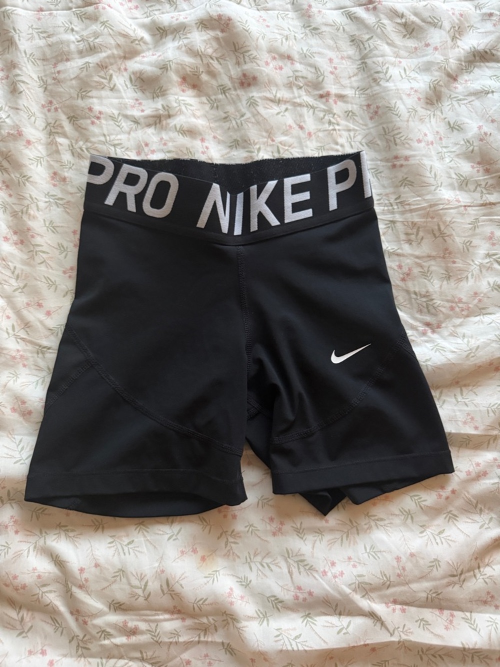 Nike Black Pro Mid-Rise Bike Shorts with White Swoosh
